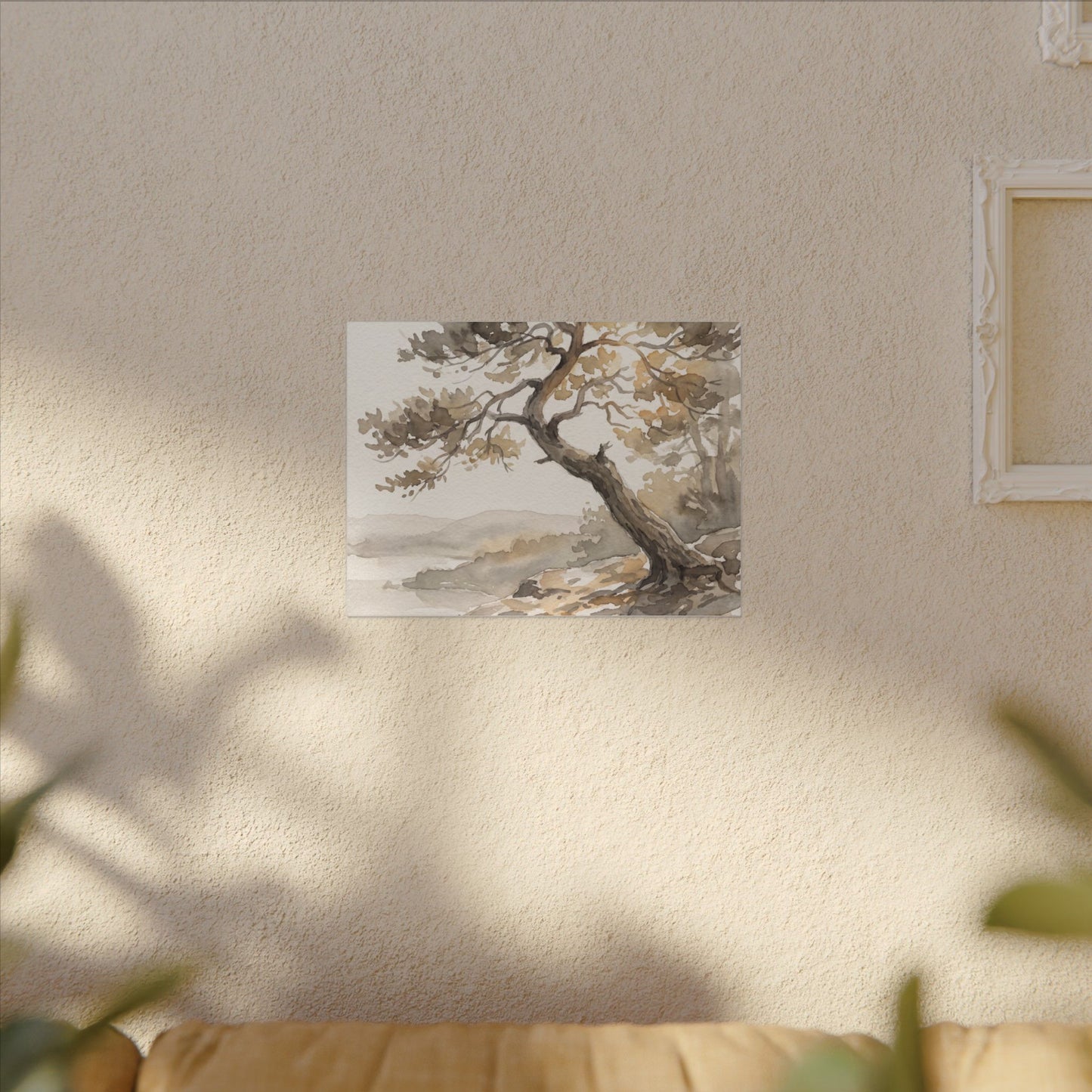 Pine Tree Watercolor Canvas Art | Elegant Japandi Art