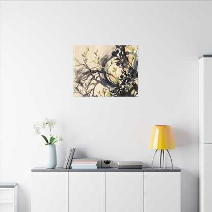 Ma Shadow Play Canvas Art - Dark Japandi Charcoal Ink