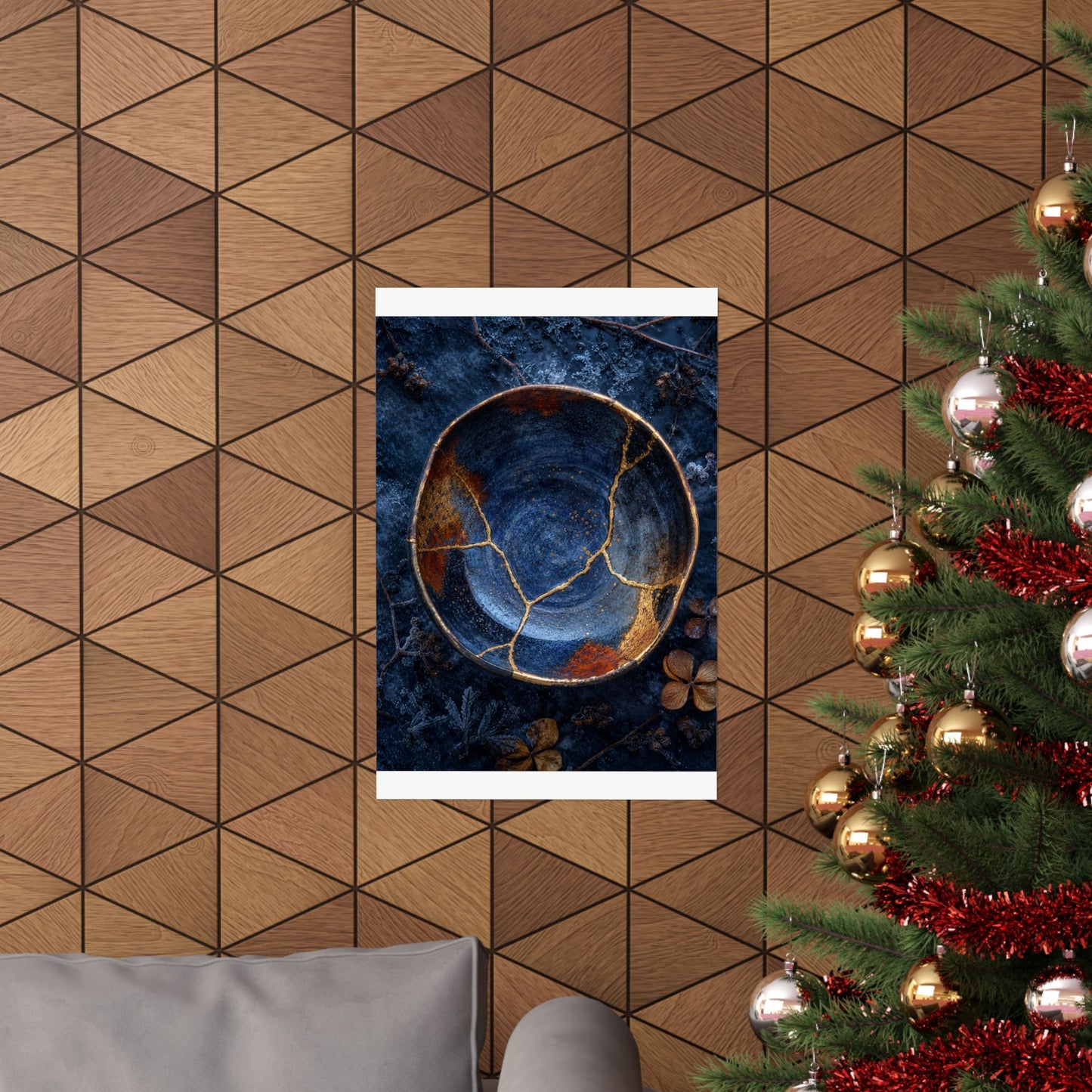 Fukinsei Ceramic Bowl Wall Art Print - Kintsugi Crackle Gold