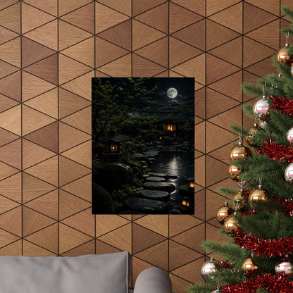 Ma Moonlit Garden Wall Art Print - Dark Japandi Shadow Zen