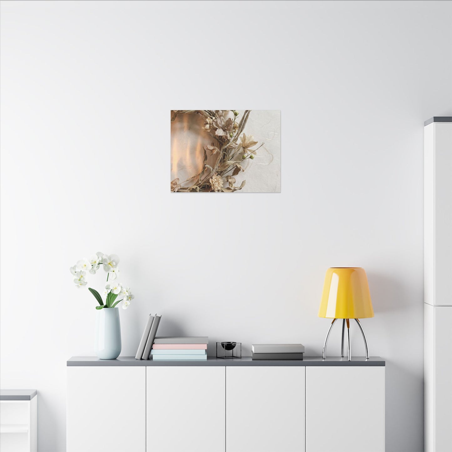 Dried Flowers Japanese Pattern Canvas Art | Neutral Japandi Art