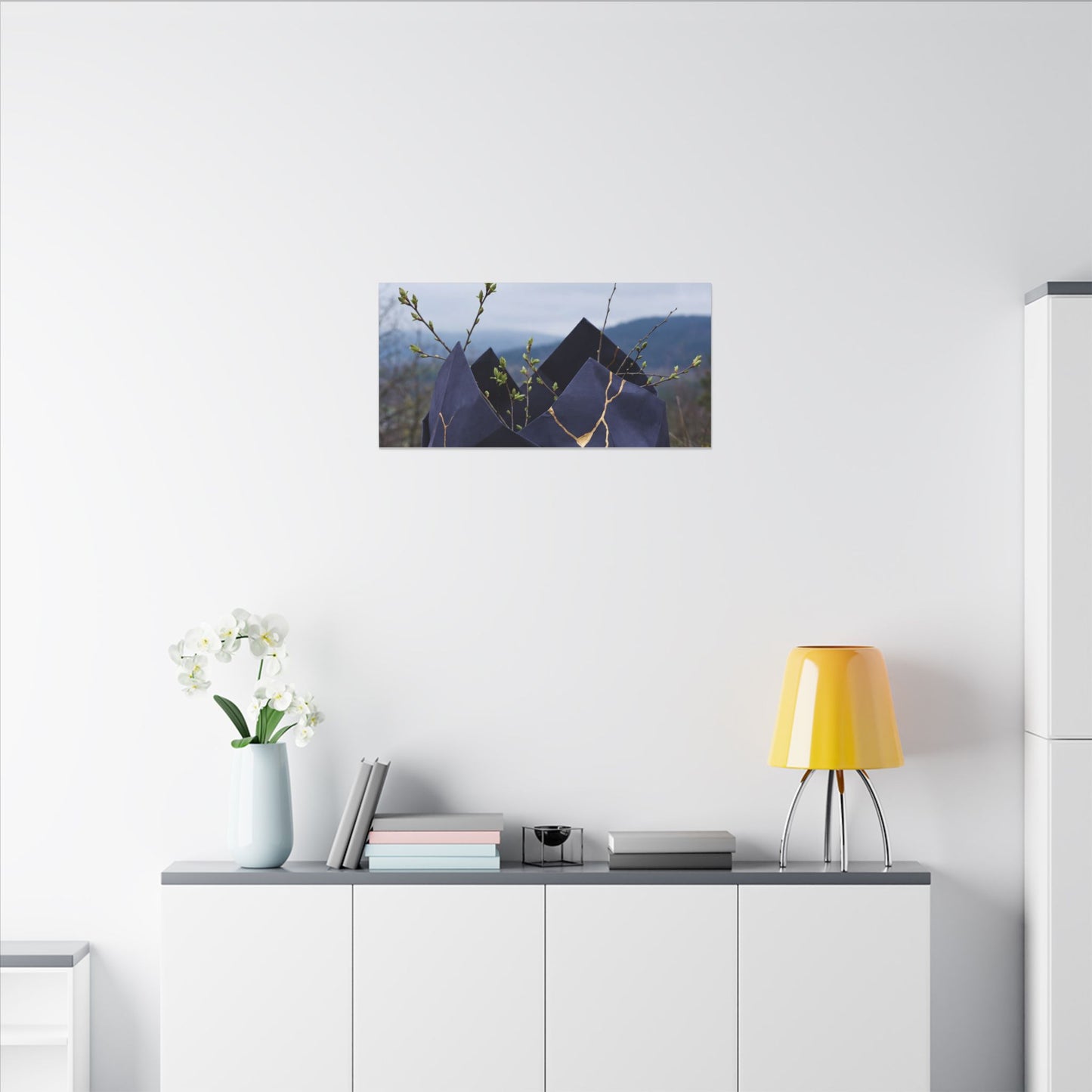 Paper Fold Canvas Art | Spring Kintsugi Gold Repair Art