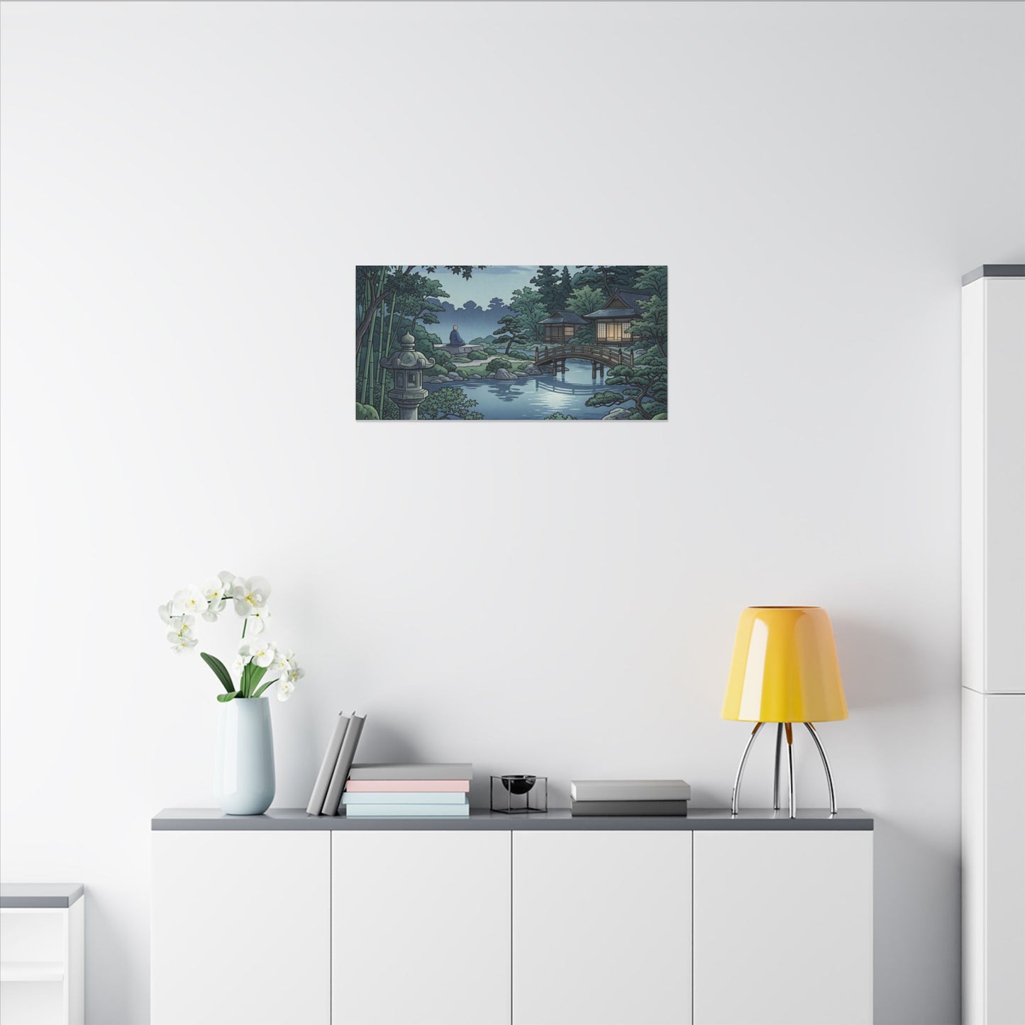 Summer Moonlit Garden Ukiyo E Inspired Canvas Art | Serene Decor