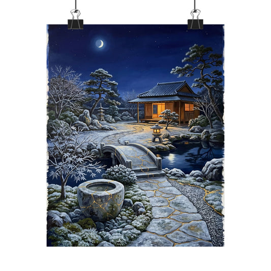 Moonlit Garden Winter Wall Art Print | Kintsugi Philosophical Design Art Print