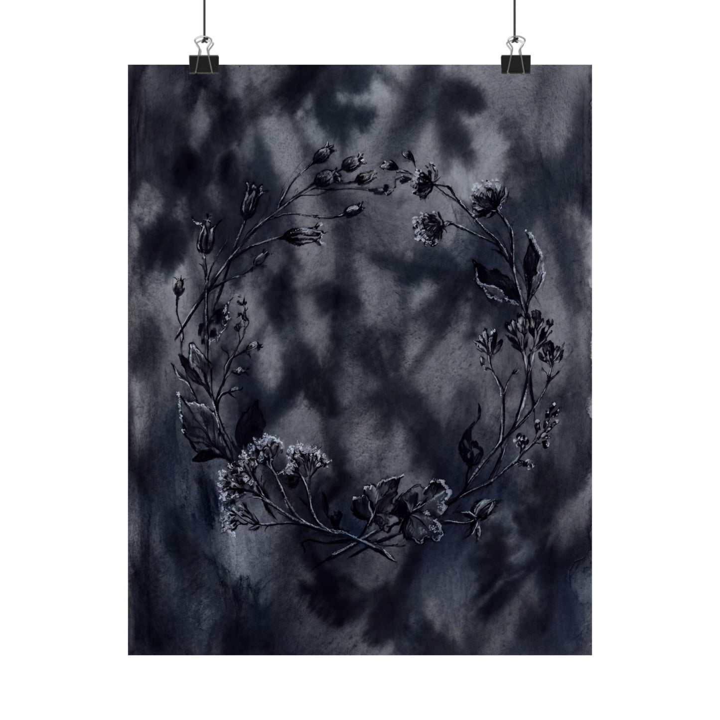 Dried Flowers Shadow Zen Wall Art Print | Bold Dark Japandi Art Art Print