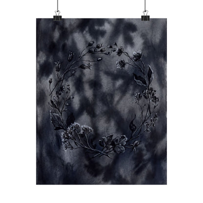 Dried Flowers Shadow Zen Wall Art Print | Bold Dark Japandi Art Art Print
