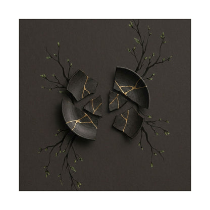 Dark Japandi Broken Pottery in Overcast | Charcoal Ink Wall Art Print