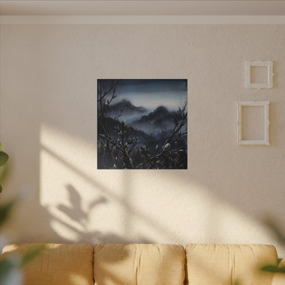 Mountain Mist Spring Canvas Art | Dark Japandi Atmospheric Design