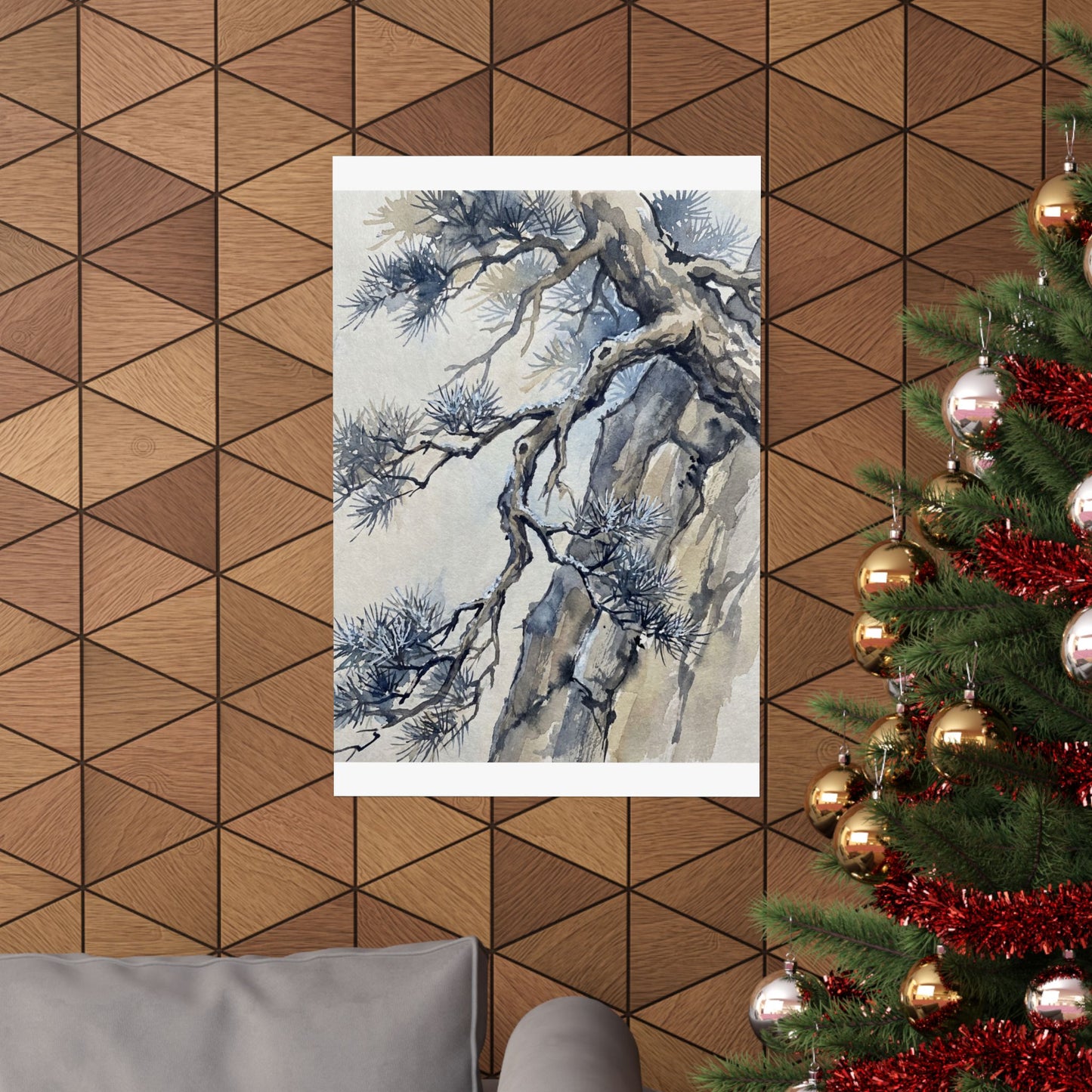 Seijaku Pine Tree Wall Art Print - Japandi Watercolor