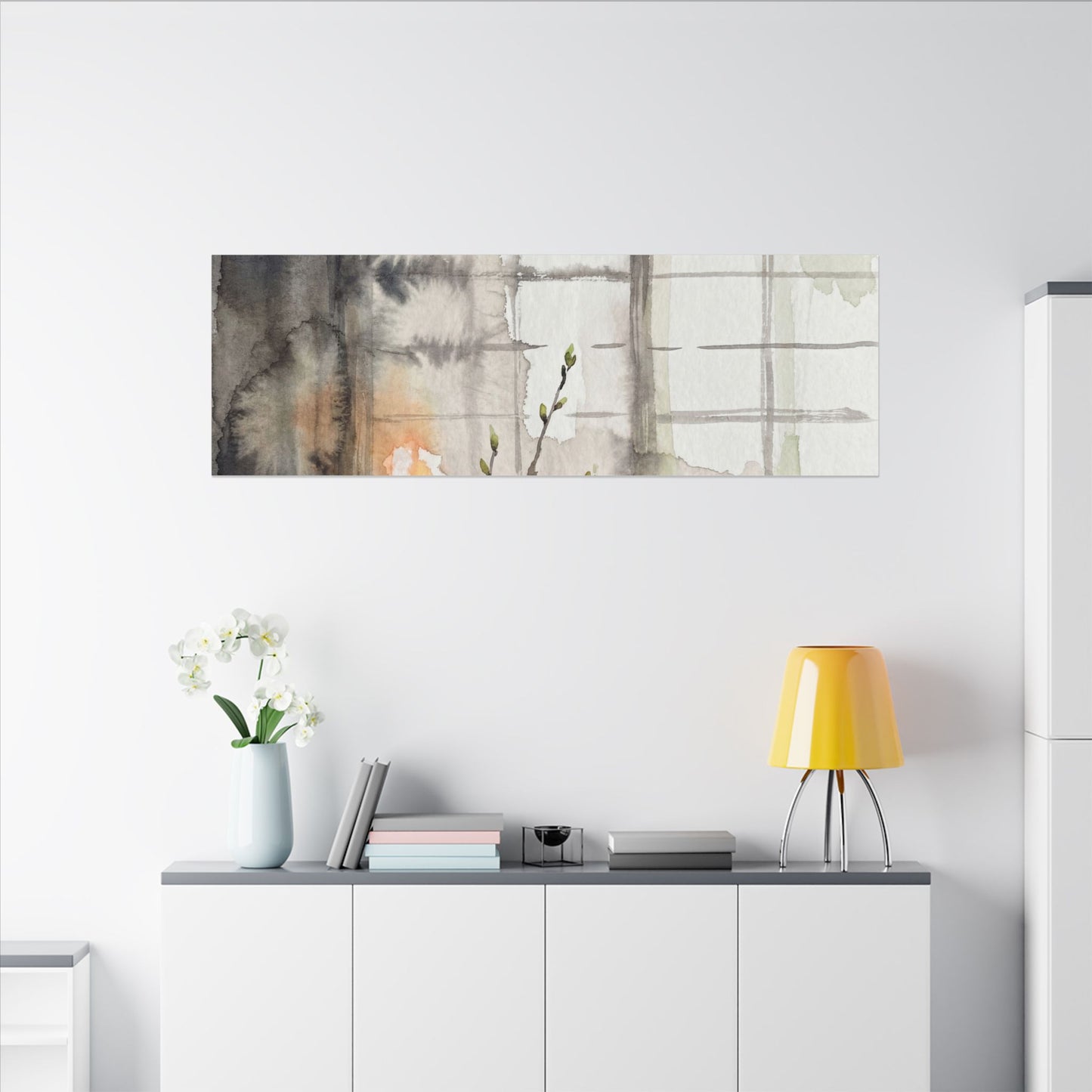 Shoji Screen Canvas Art | Spring Japandi Watercolor Art
