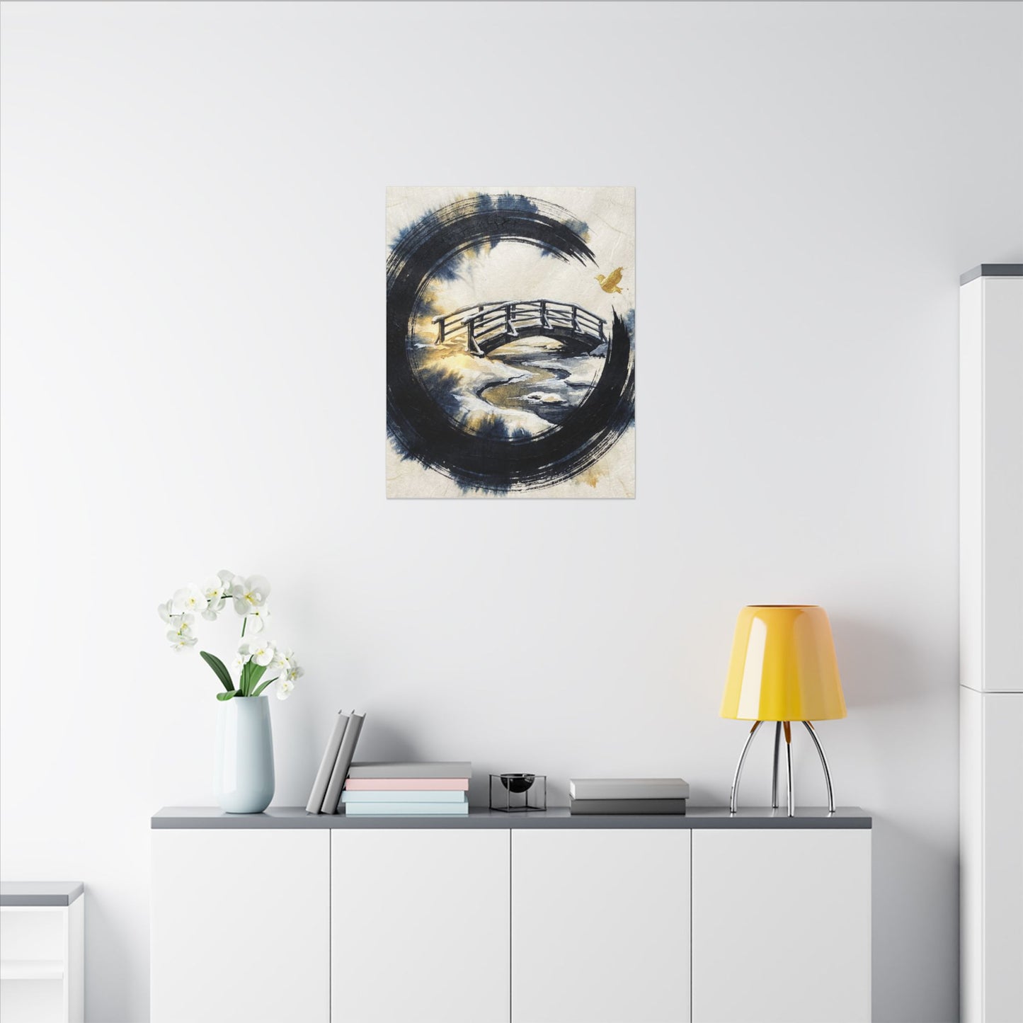 Autumn Ink Brushstroke Karesansui Canvas Art | Peaceful Decor