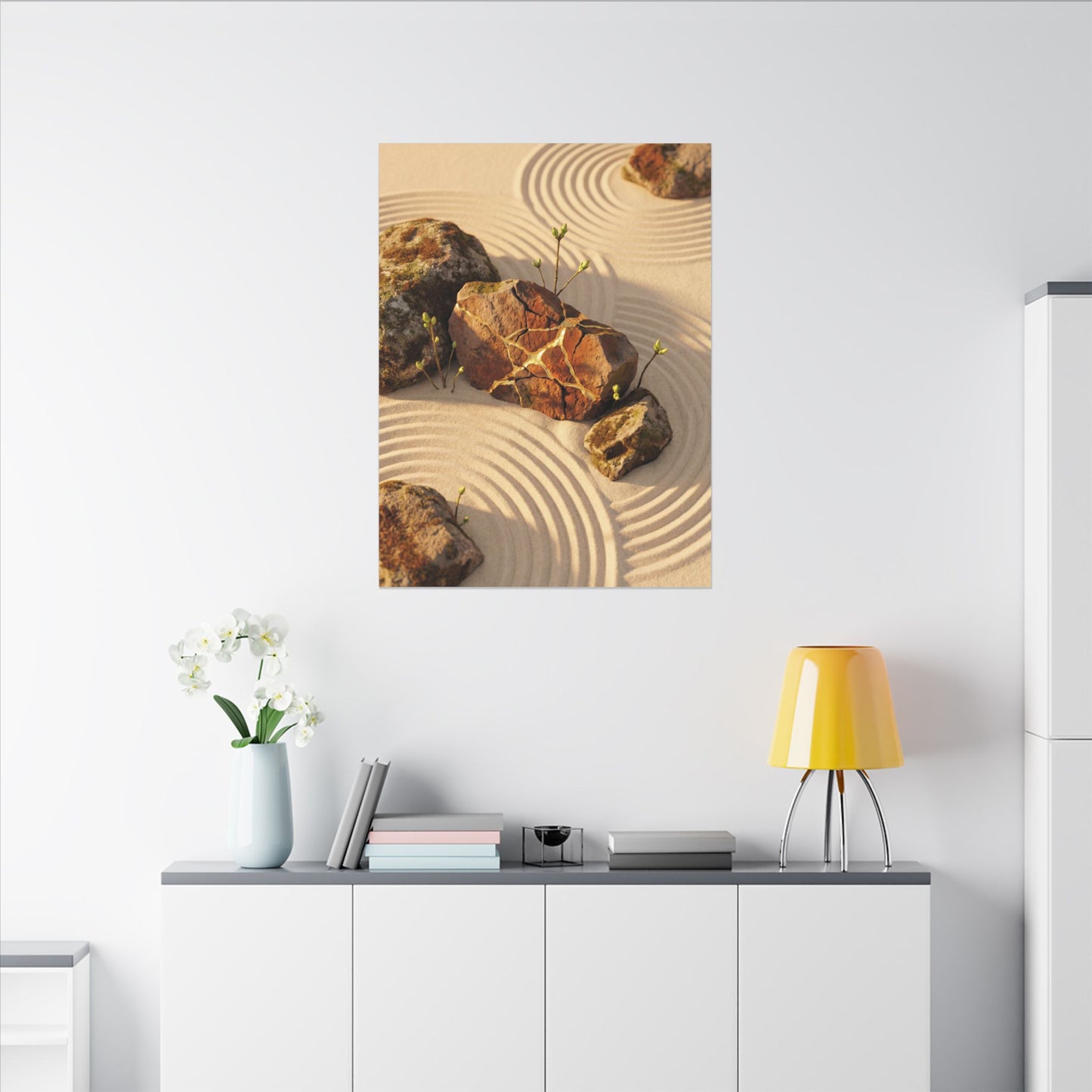 Kanso Rock Garden Canvas Art - Kintsugi Crackle Gold