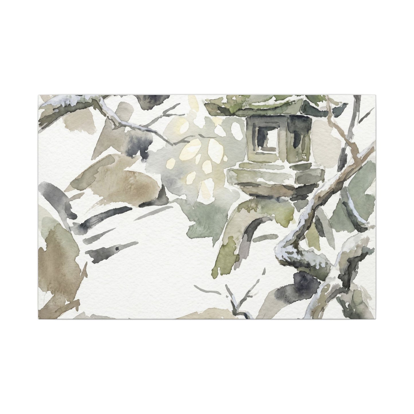 Elegant Stone Lantern Canvas Art - Watercolor Japandi