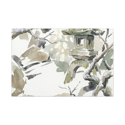 Elegant Stone Lantern Canvas Art - Watercolor Japandi