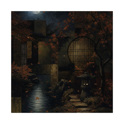 Moonlit Garden Shadow Zen Wall Art Print | Moody Dark Japandi Art