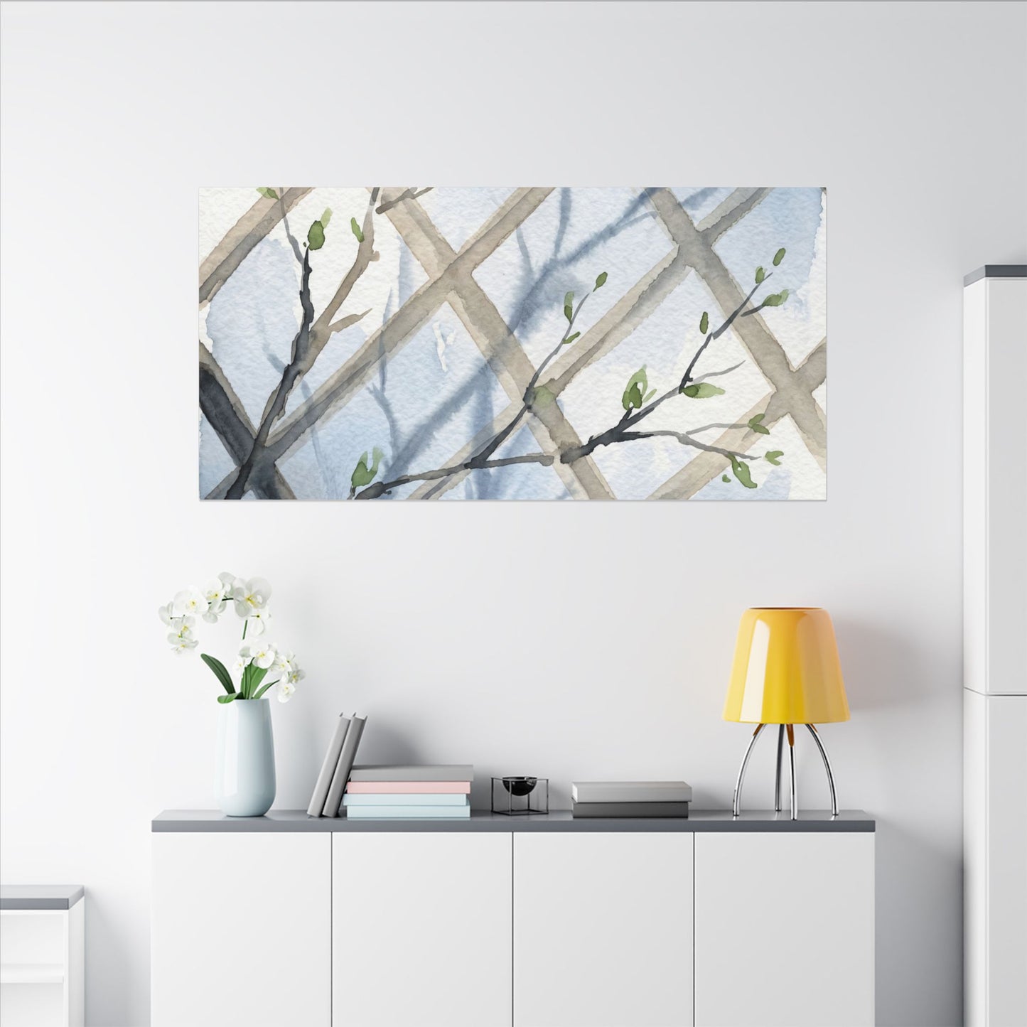 Shoji Screen Canvas Art | Spring Japandi Watercolor Art