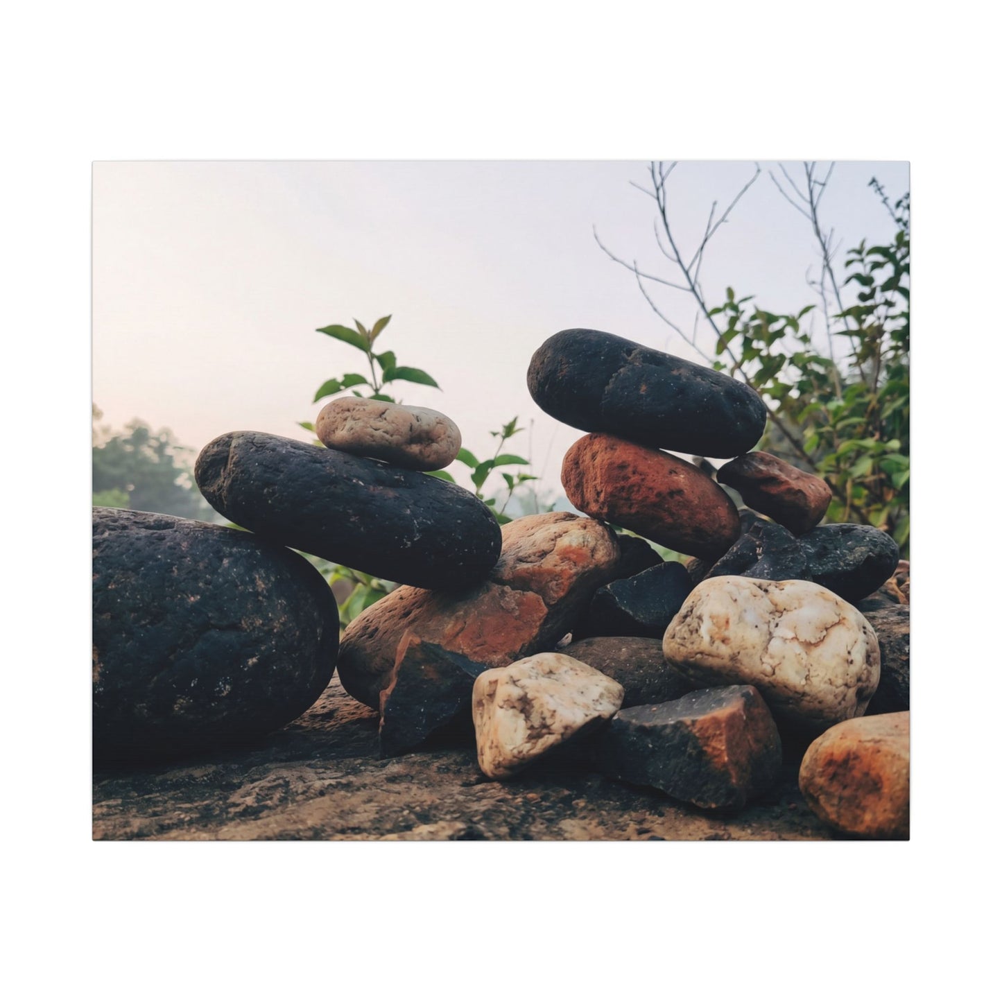 River Stones Canvas Art | Spring Kintsugi Broken Beauty Art