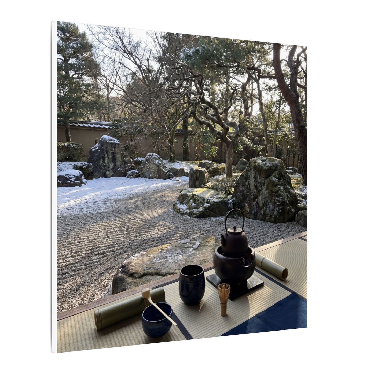 Winter Tea Ceremony Karesansui Canvas Art | Serene Decor