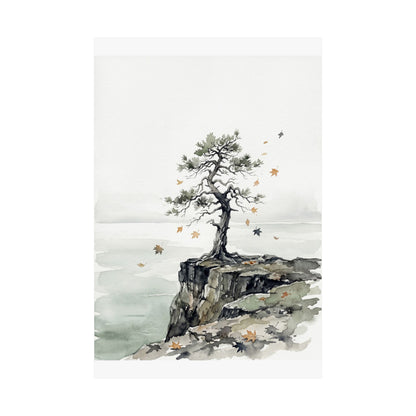 Autumn Pine Tree Watercolor Wall Art Print | Earthy Decor