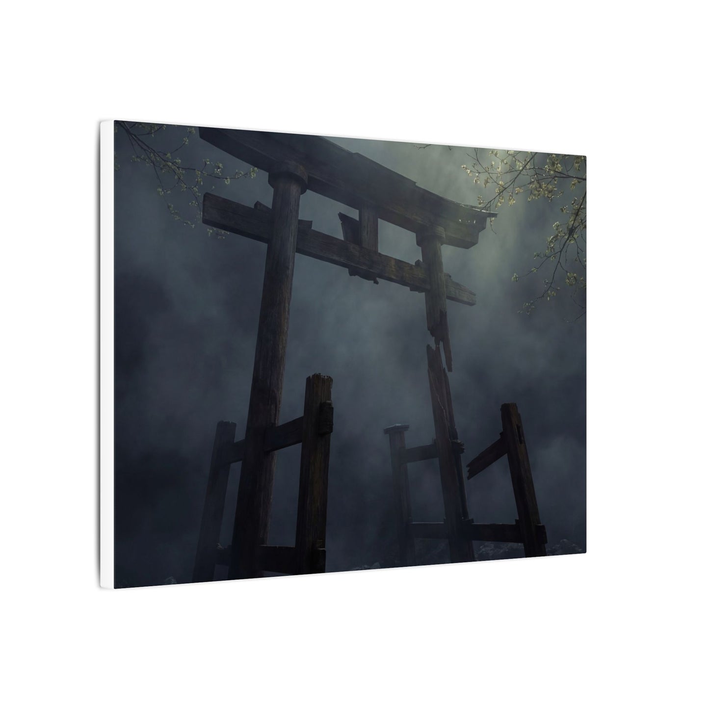 Dark Japandi Torii Gate in Dappled | Moody Minimal Canvas Art