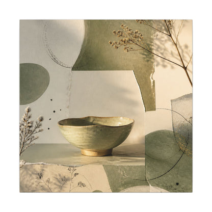 Warm Ceramic Bowl Canvas Art - Minimal Line Japandi