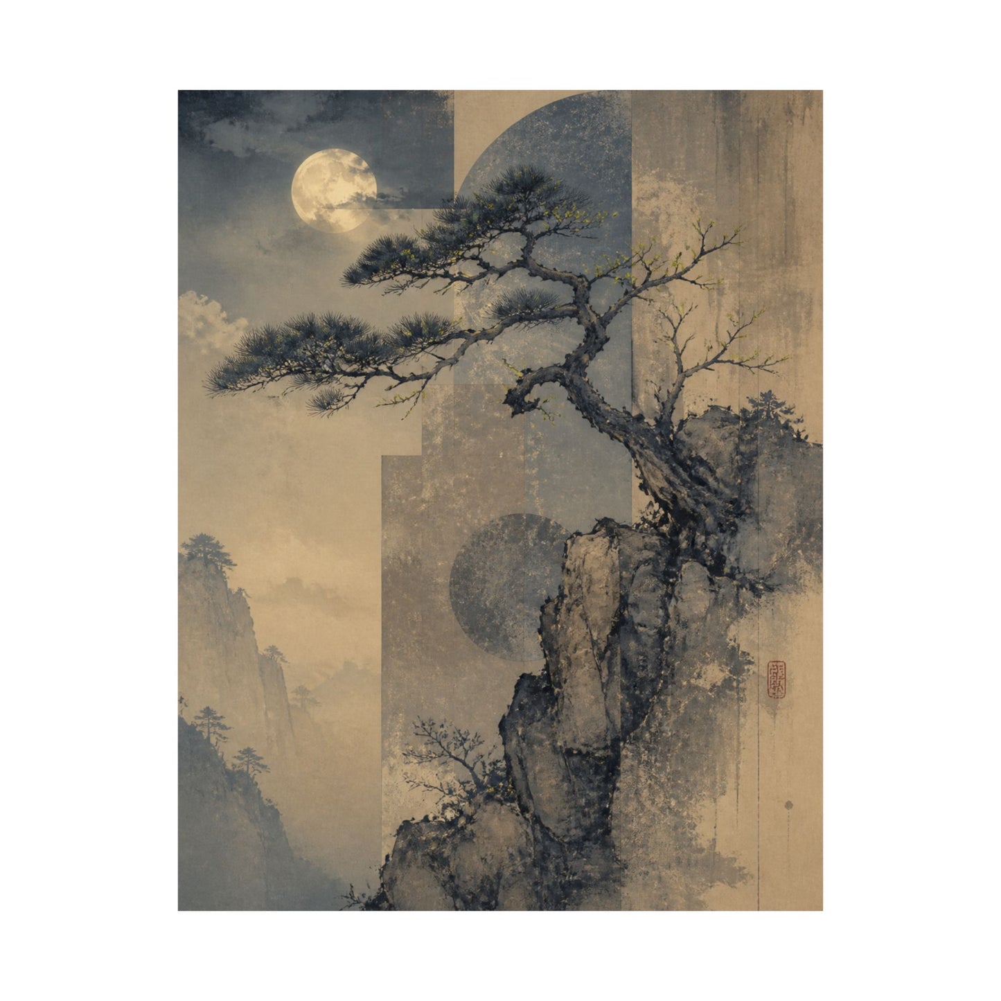 Ma Pine Tree Wall Art Print - Japandi Japanese Pattern