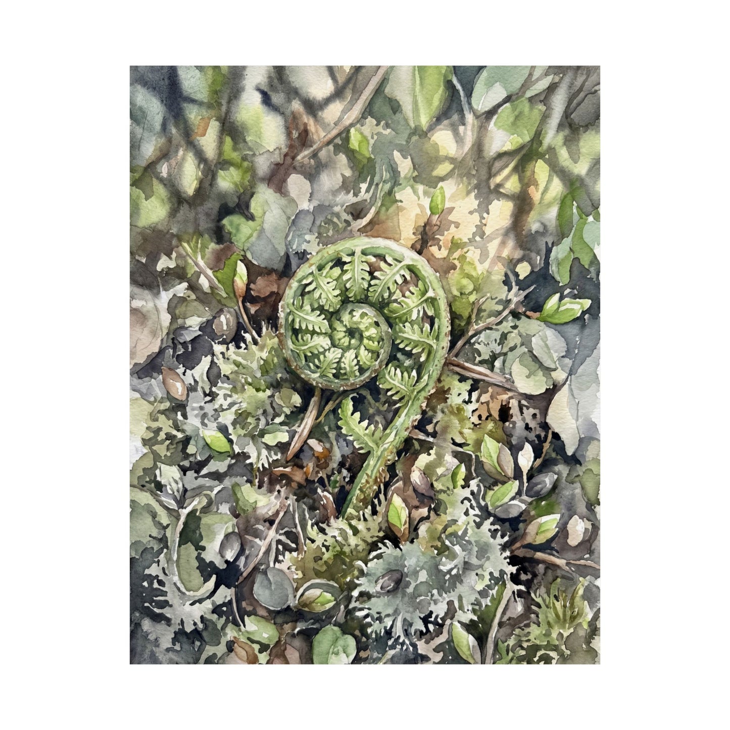 Dappled Fern Unfurling Wall Art Print - Japandi Shibui