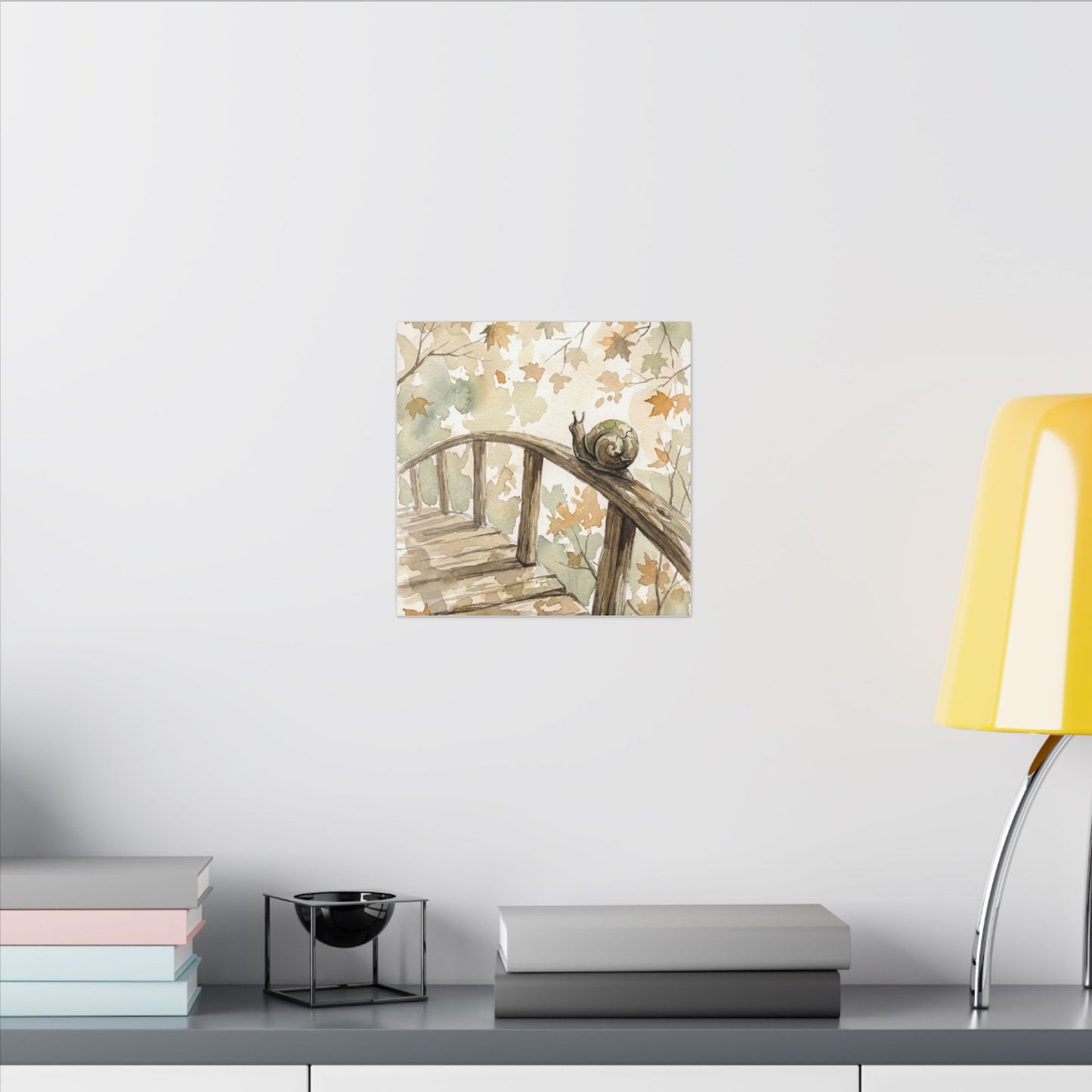 Wooden Bridge Canvas Art | Autumn Japandi Watercolor Art