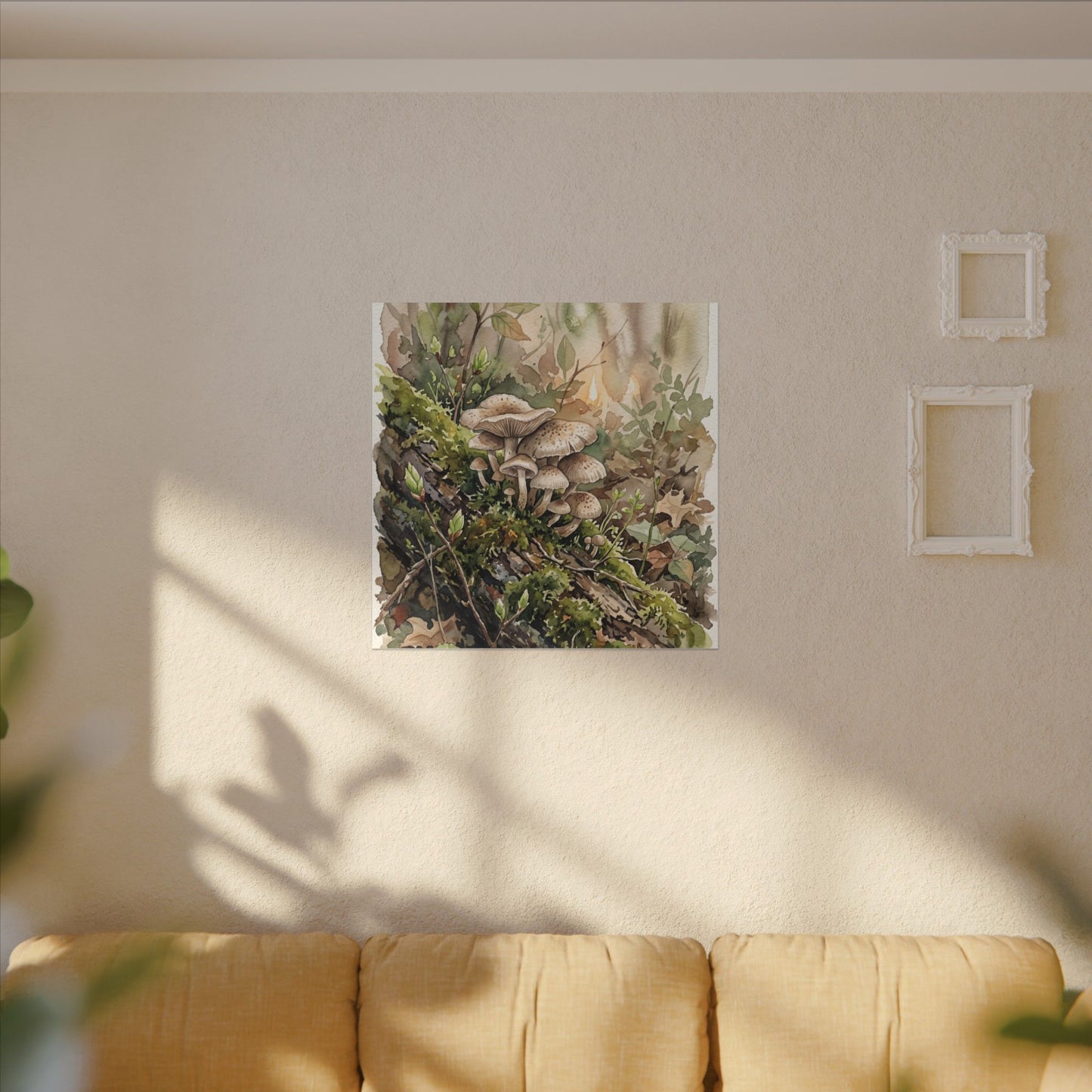 Wild Mushrooms Canvas Art | Spring Japandi Watercolor Art
