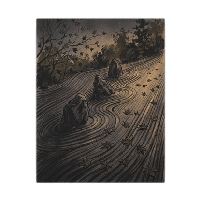 Rock Garden Canvas Art | Autumn Dark Japandi Charcoal Ink Art
