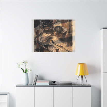 Tea Ceremony Charcoal Ink Canvas Art | Luxurious Dark Japandi Art