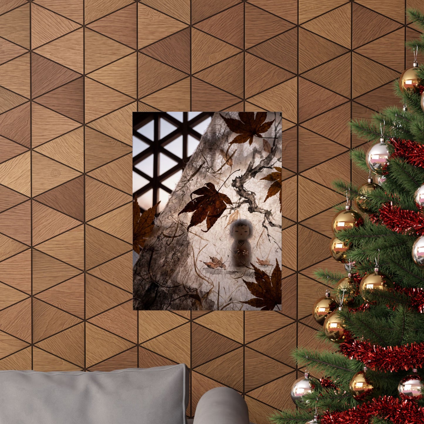 Shoji Screen Autumn Wall Art Print | Dark Japandi Bold Design