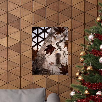 Shoji Screen Autumn Wall Art Print | Dark Japandi Bold Design