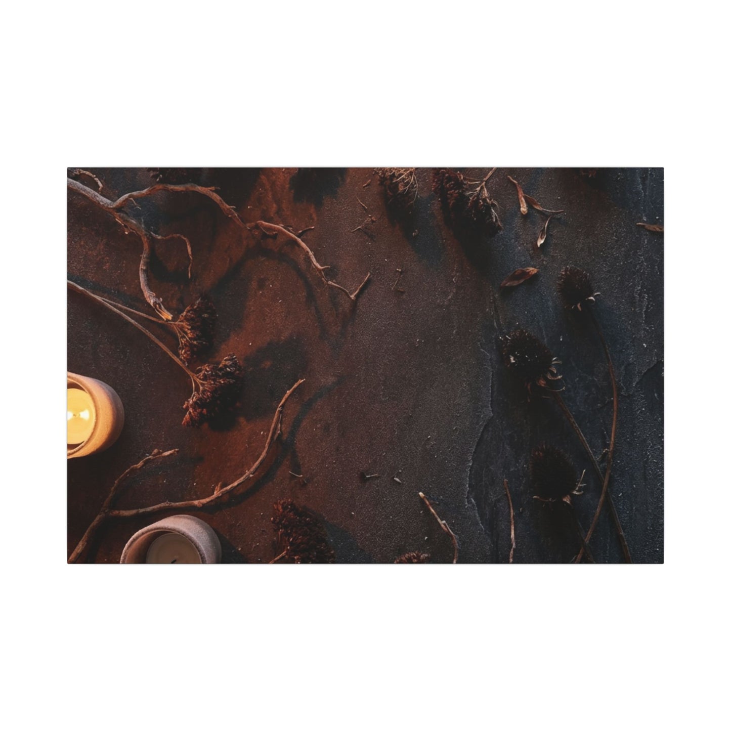 Dried Flowers Canvas Art | Winter Dark Japandi Moody Minimal Art Art Print