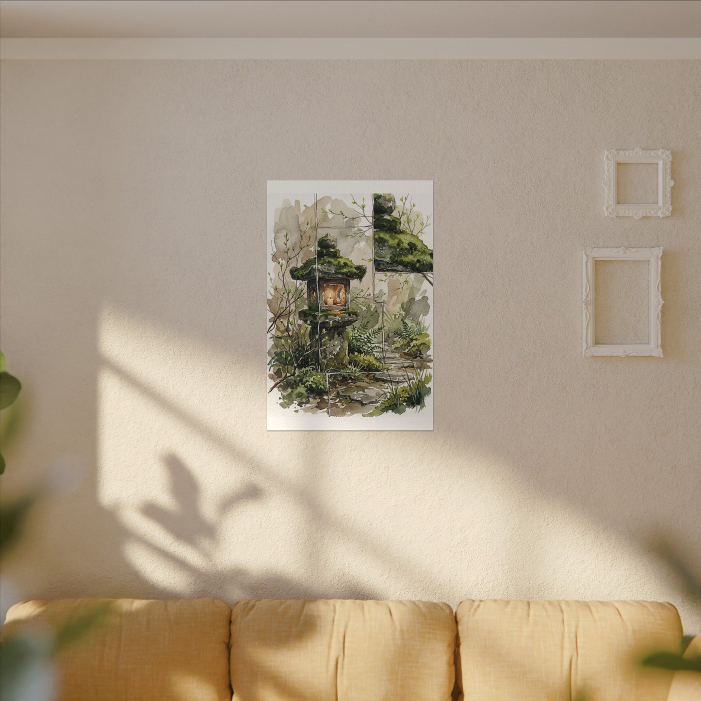 Stone Lantern Watercolor Canvas Art | Elegant Japandi Art