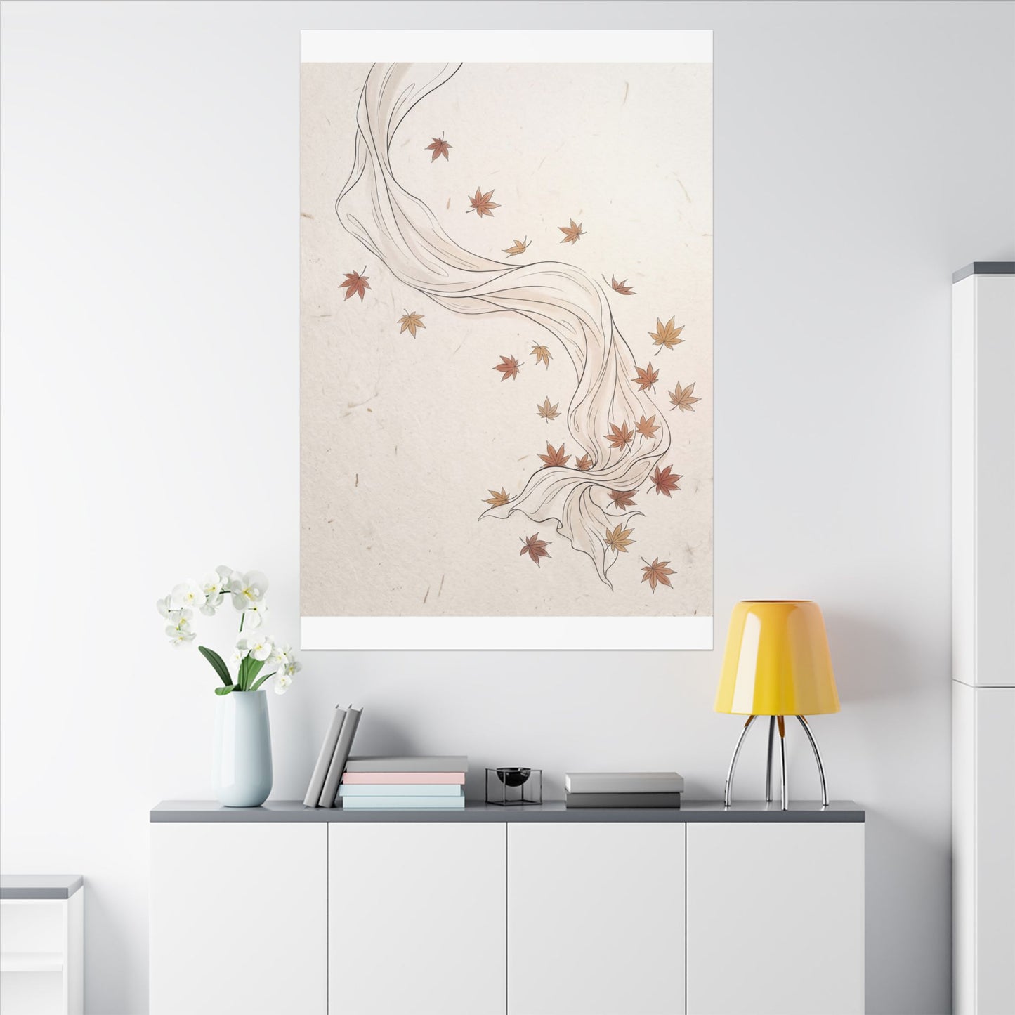 Japandi Silk Drape in Dawn | Minimal Line Canvas Art