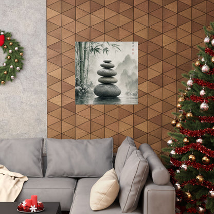 River Stones Sumi E Wall Art Print | Tranquil Zen Art