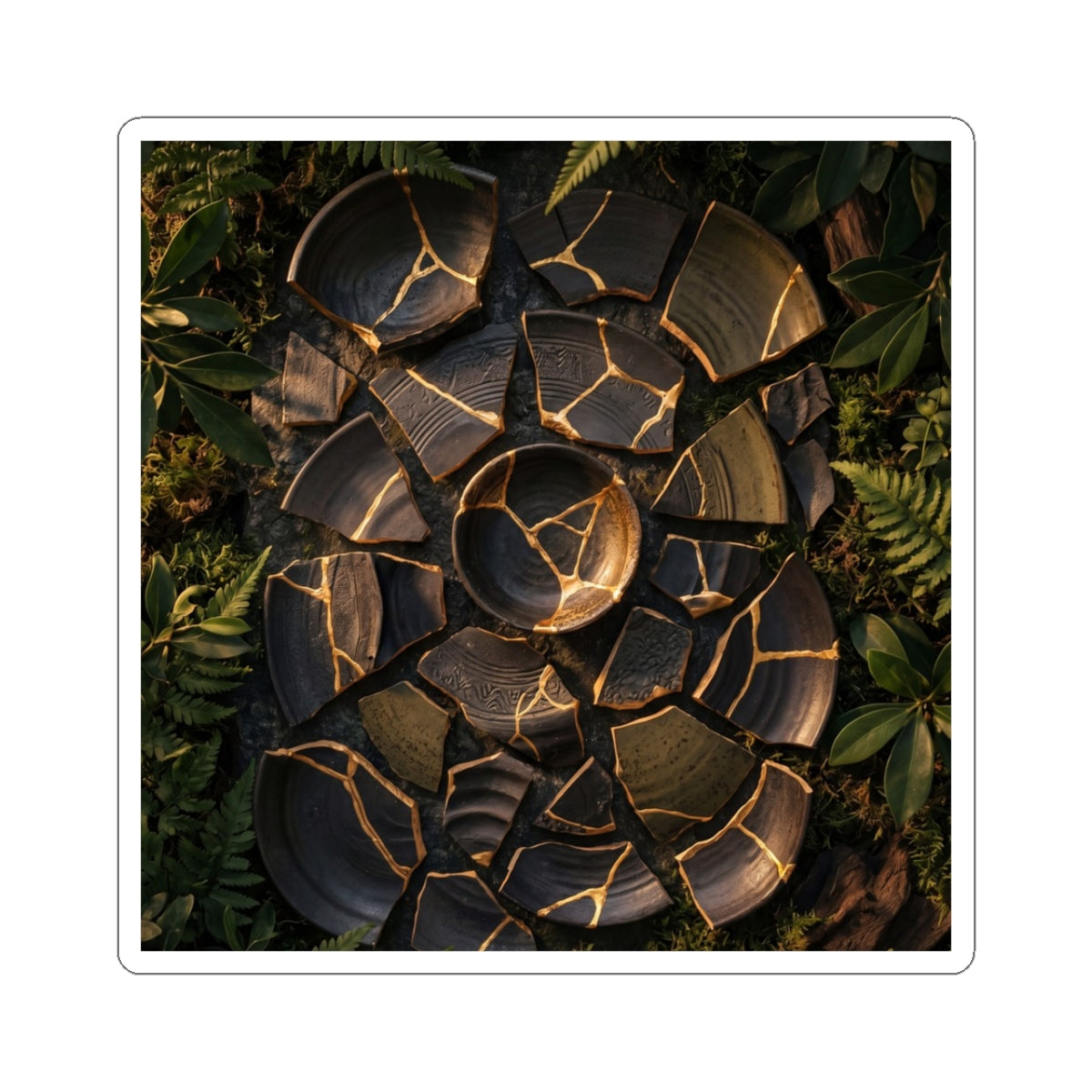 Golden Hour Broken Pottery Sticker - Dark Japandi Fukinsei