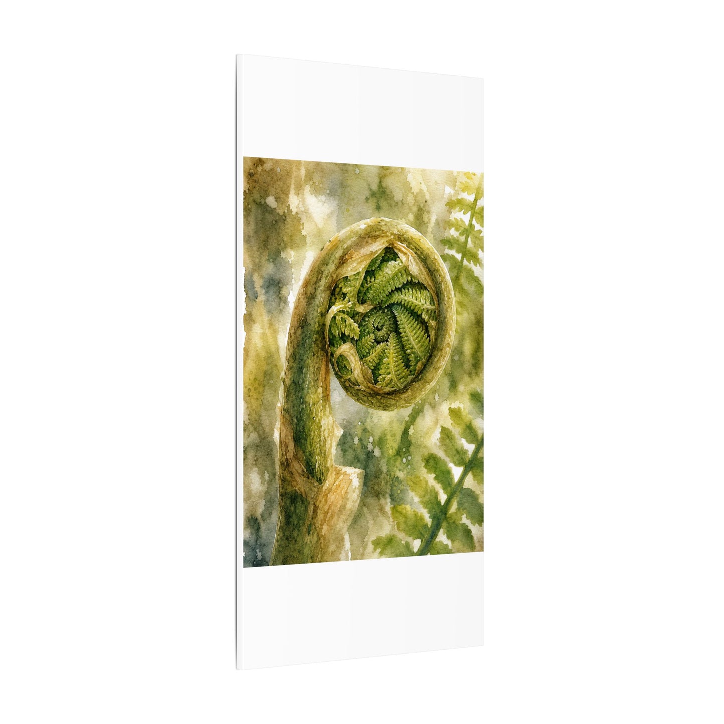 Japandi Fern Unfurling in Dappled | Watercolor Canvas Art