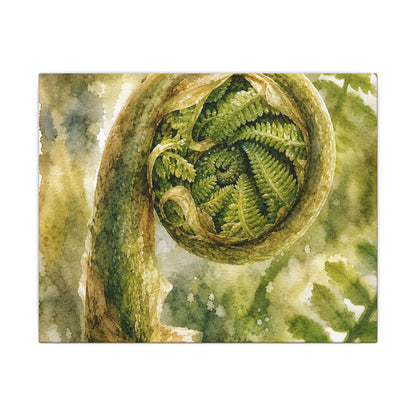 Japandi Fern Unfurling in Dappled | Watercolor Canvas Art