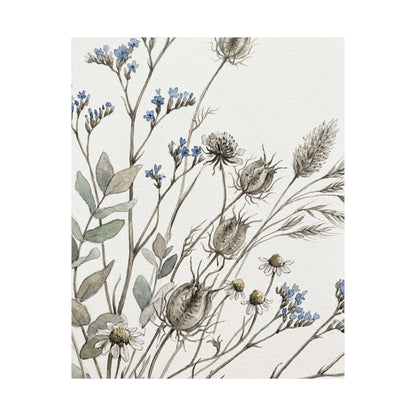 Elegant Dried Flowers Wall Art Print - Watercolor Japandi