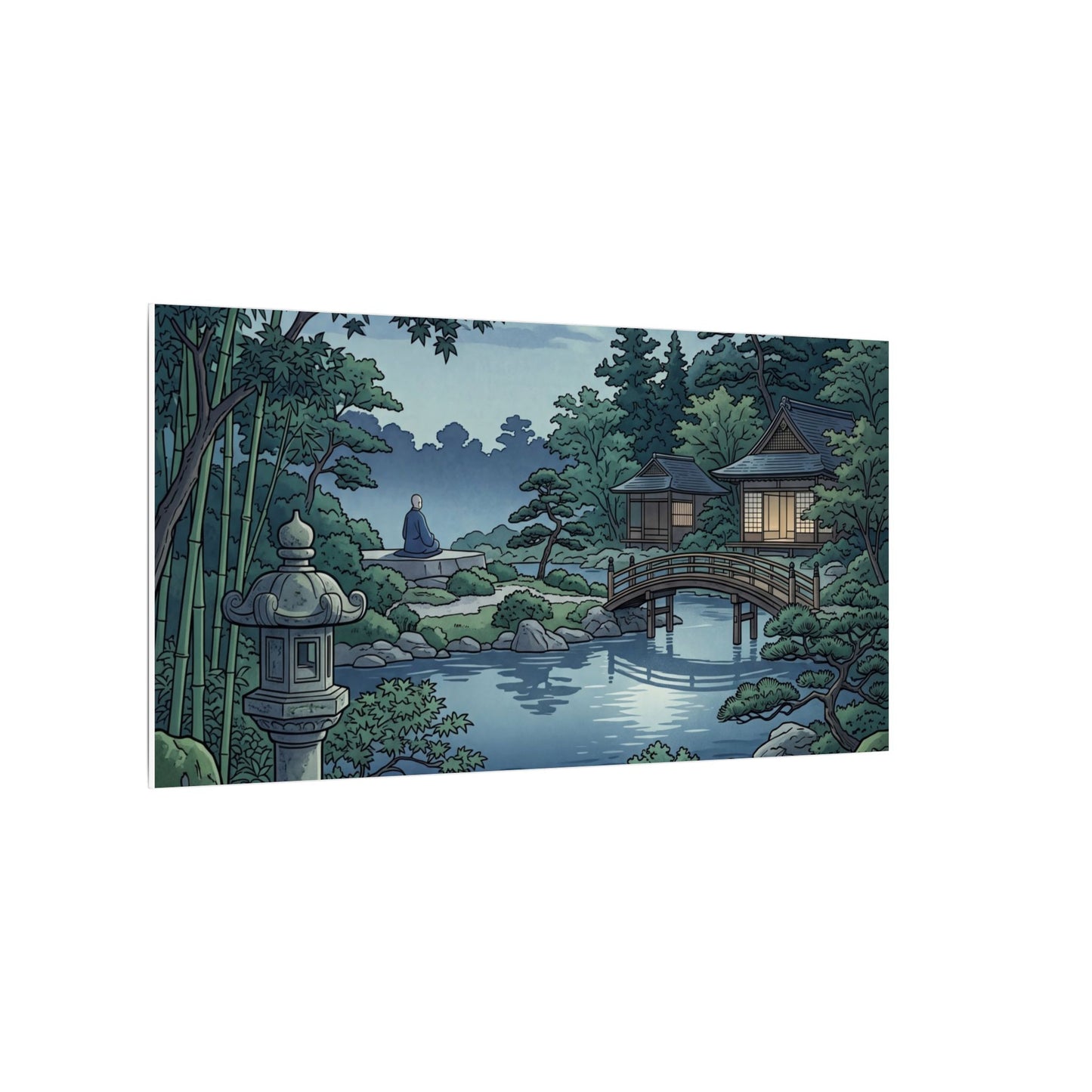 Summer Moonlit Garden Ukiyo E Inspired Canvas Art | Serene Decor