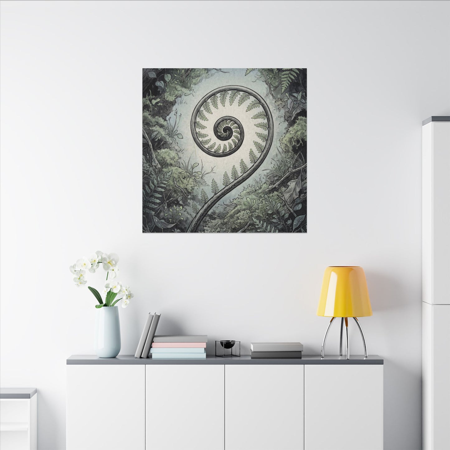 Zen Fern Unfurling in Dawn | Ukiyo E Inspired Canvas Art