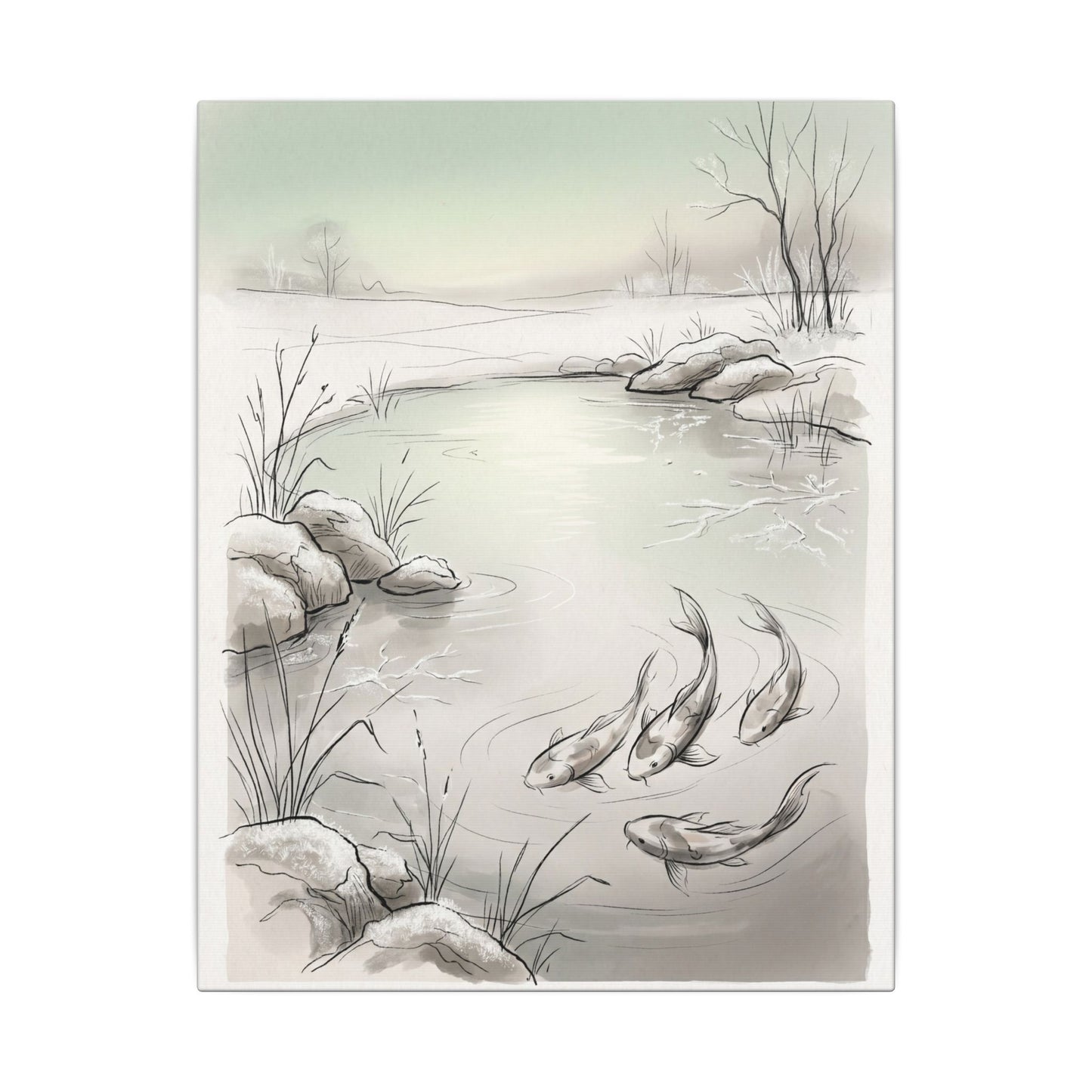 Koi Pond Minimal Line Canvas Art | Cozy Japandi Art