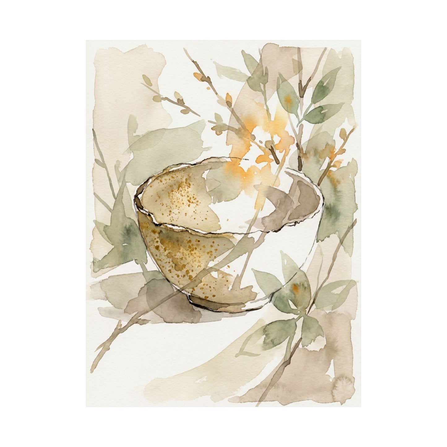 Spring Ceramic Bowl Watercolor Wall Art Print | Elegant Decor