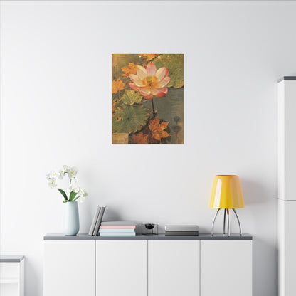 Autumn Lotus Flower Herbarium Canvas Art | Rustic Decor