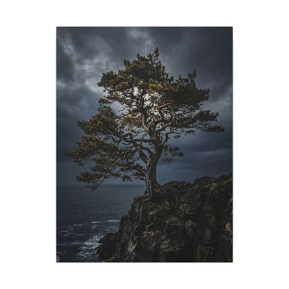 Dappled Pine Tree Canvas Art - Dark Japandi Fukinsei