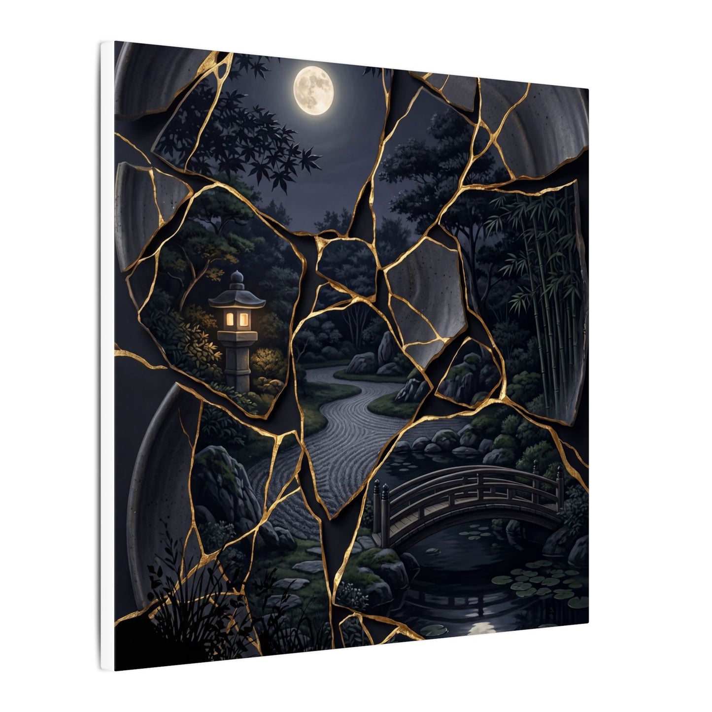Kintsugi Moonlit Garden in Golden Hour | Gold Repair Canvas Art