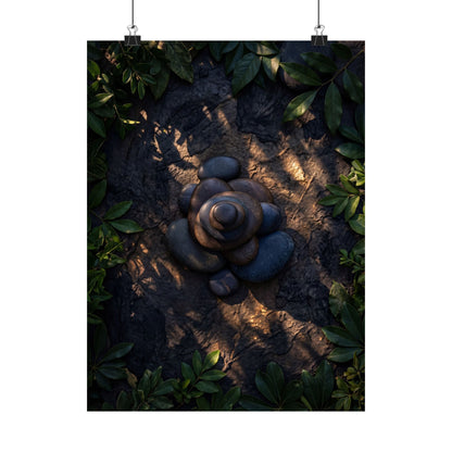 Ma River Stones Wall Art Print - Dark Japandi Dark Texture Art Print