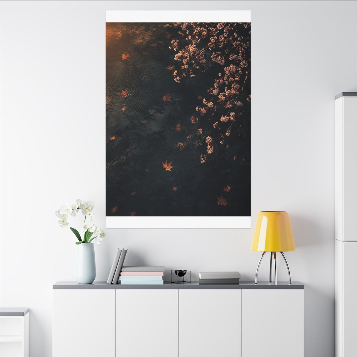 Golden Hour Cherry Blossom Canvas Art - Dark Japandi Kanso
